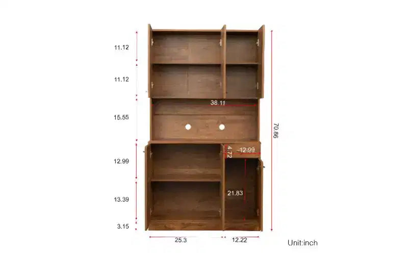 Mobile Contenitore a 6 Ante, Armadio Alto 180 cm e Mobile da Cucina con Cassetto e Ripiano Aperto, Credenza da Cucina e Mobiletto per Camera da Letto in MDF