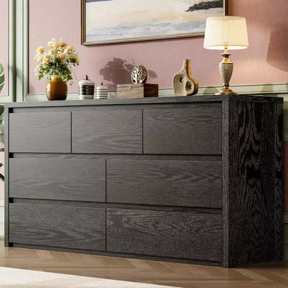 Comò Moderno Largo a 7 Cassetti per Camera da Letto, Grande Cassettiera in Legno con Organizzatore per Soggiorno, Corridoio e Ingresso