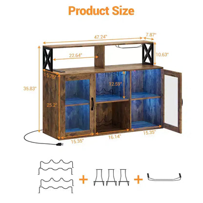 Mobile Bar per la Casa, Mobile Bar con Prese di Corrente, Porta Bicchieri, Mobile Vino con Vani Portaoggetti, Mobile Vino con Ripiani per Cucina e Casa
