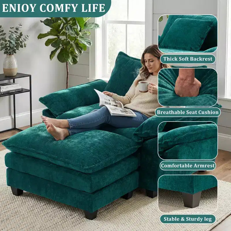 Poltrona a sacco oversize in ciniglia EHMKNP con pouf