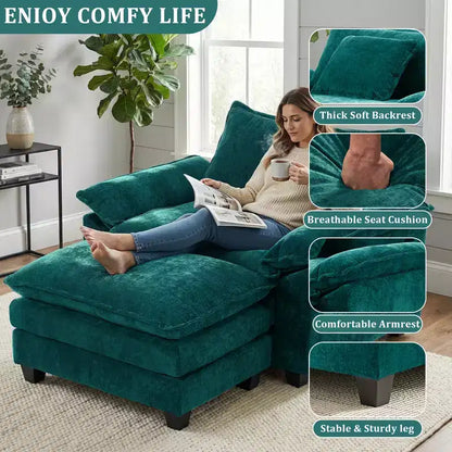 Poltrona a sacco oversize in ciniglia EHMKNP con pouf