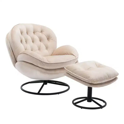 Fauteuil d'appoint en velours Okak avec pouf, fauteuil de salon moderne de style scandinave sans accoudoirs, fauteuil d'appoint doux et confortable pour regarder la télévision, jouer à des jeux