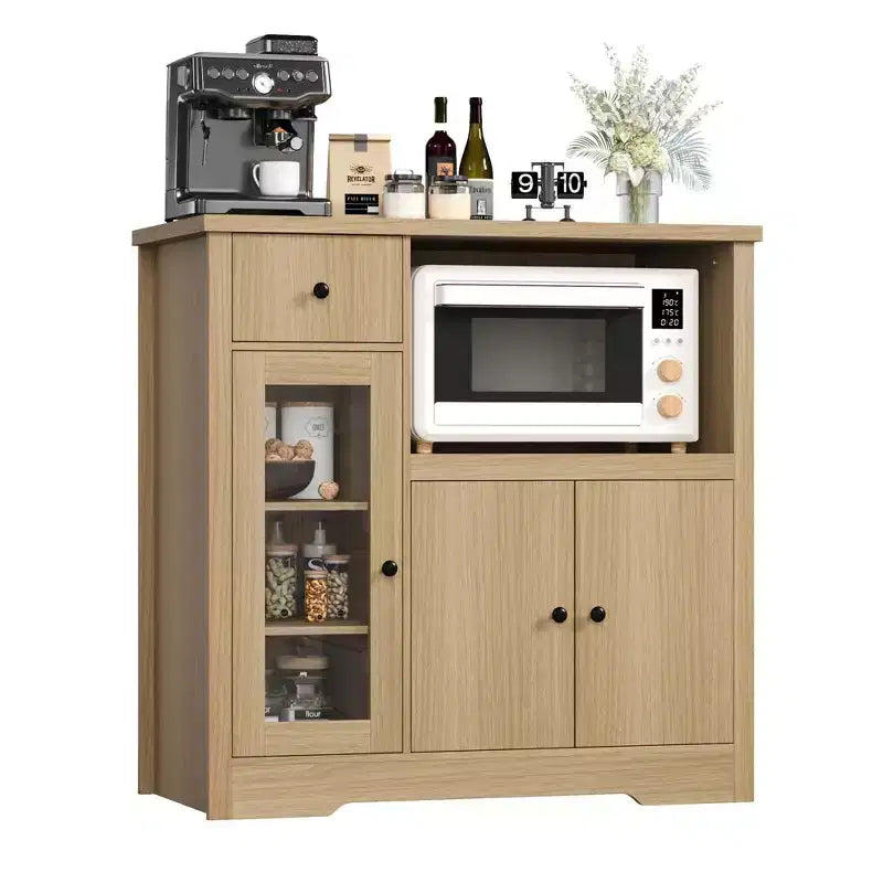 Mobiletto da cucina per microonde con contenitore, con 3 ante, 1 cassetto e ripiani regolabili, mobiletto dispensa