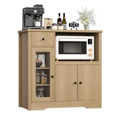 Mobiletto da cucina per microonde con contenitore, con 3 ante, 1 cassetto e ripiani regolabili, mobiletto dispensa