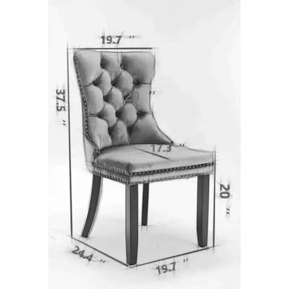 Set di 2 sedie da pranzo contemporanee imbottite in velluto grigio trapuntato in legno massello con gambe placcate in acciaio inossidabile cromato e finiture con borchie