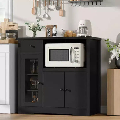 Mobiletto da cucina per microonde con contenitore, con 3 ante, 1 cassetto e ripiani regolabili, mobiletto dispensa