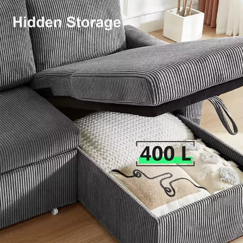 Divano letto estraibile a quattro posti Dyonery da 105 pollici con contenitore, tasche laterali, schienale regolabile, convertibile