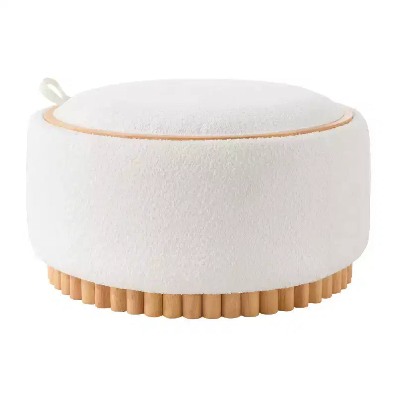 Pouf rotondo Polibi con base cilindrica in legno massello e coperchio reversibile