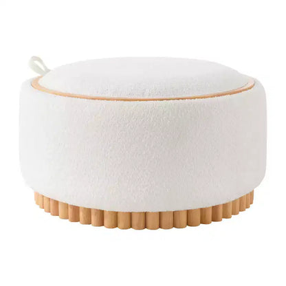 Pouf rotondo Polibi con base cilindrica in legno massello e coperchio reversibile