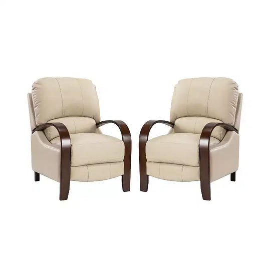 Set di 2 Poltrone Reclinabili Manuali in Vera Pelle, Reclinazione 159°