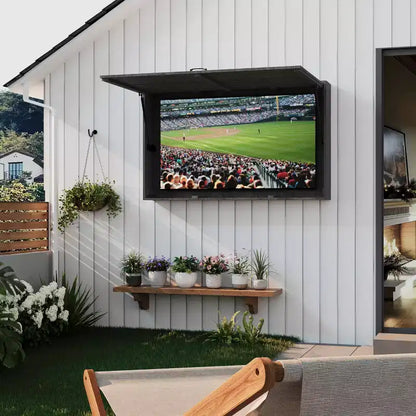 Custodia per TV da esterni da 55 pollici, copertura per TV resistente alle intemperie in legno massello con supporto regolabile 4D e sportello pieghevole (adatta a TV da 44-55 pollici)