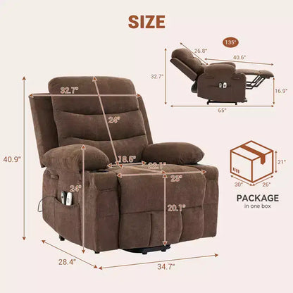 Fauteuil inclinable électrique releveur, fauteuils inclinables électriques pour personnes âgées avec fonction chauffante et massante, aide à la levée, porte-gobelets, poche latérale, pour salon