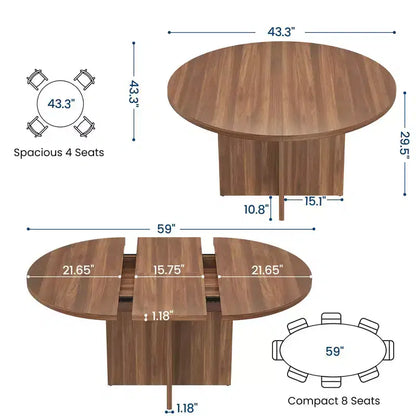 Tavolo da pranzo rotondo allungabile da 43,3''-59'' per 4-8 persone, moderno tavolo da pranzo ovale da cucina con prolunghe rimovibili, tavolo da pranzo per sala da pranzo, cucina