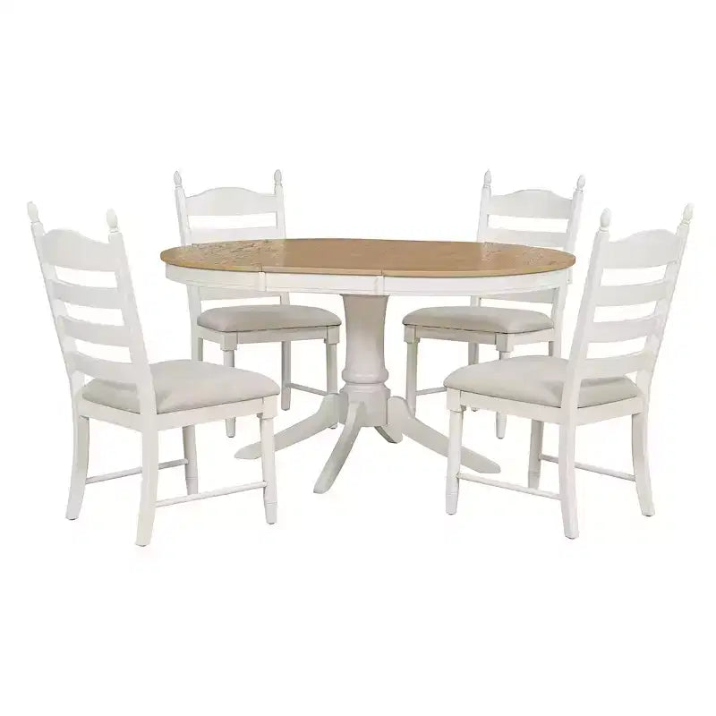 Set tavolo da pranzo rotondo allungabile per 4 persone, set da pranzo stile rustico e 4 sedie imbottite
