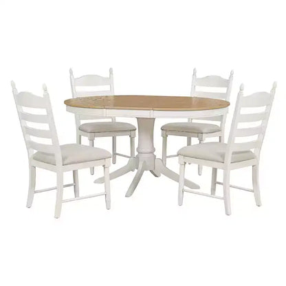 Set tavolo da pranzo rotondo allungabile per 4 persone, set da pranzo stile rustico e 4 sedie imbottite