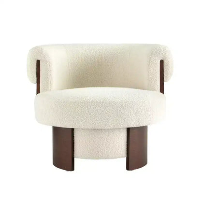 Fauteuil baril pivotant Whisen 360° avec design sculptural en bois courbé, cadre en bois massif, 81 cm de large, polyvalent pour le salon et la chambre à coucher