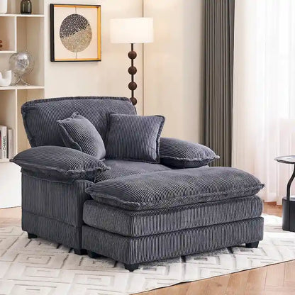 56.9 W Poltrona Oversize con Pouf, Poltrona da Lettura per Camera da Letto, Divano Letto Pigro, Poltrona Reclinabile Singola Moderna Oversize