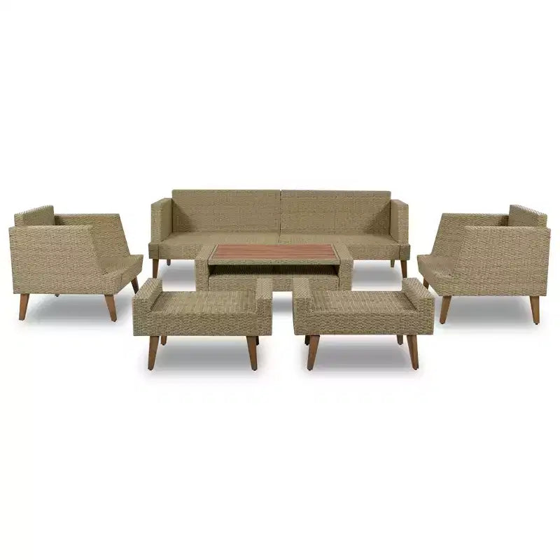 Whisen Set Divani 6 Pezzi in Vimini PE Resistente alle Intemperie, Divano da Esterno in Rattan con Doppi Cuscini