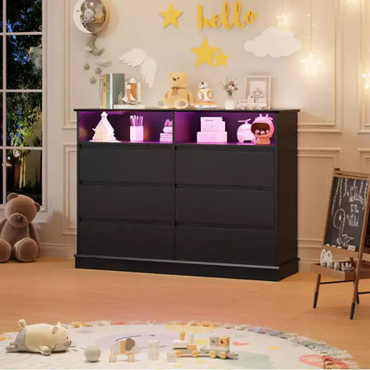 Comò per camera da letto, cassettiera a 6 cassetti, mobile a 6 cassetti con spazio aperto, armadietto moderno di grande capacità, soggiorno, corridoio