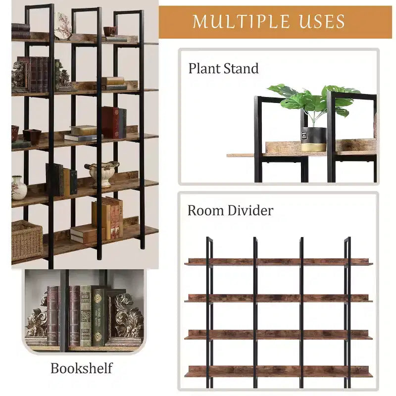 Étagère de style industriel vintage Whisen avec cadre en métal et panneau MDF, bibliothèque ouverte pour le bureau à domicile