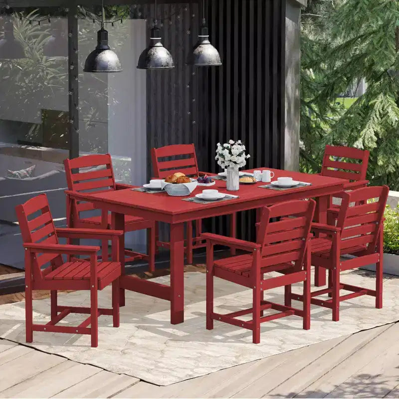 Set da pranzo da esterno Hyleory 7 pezzi, tavolo rettangolare da 170 cm con foro per ombrellone e 6 sedie