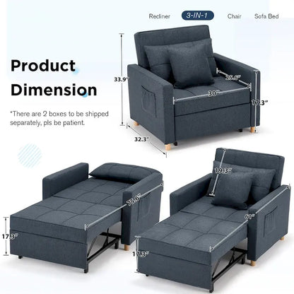 Fauteuil convertible 3-en-1, plusieurs coloris, une place