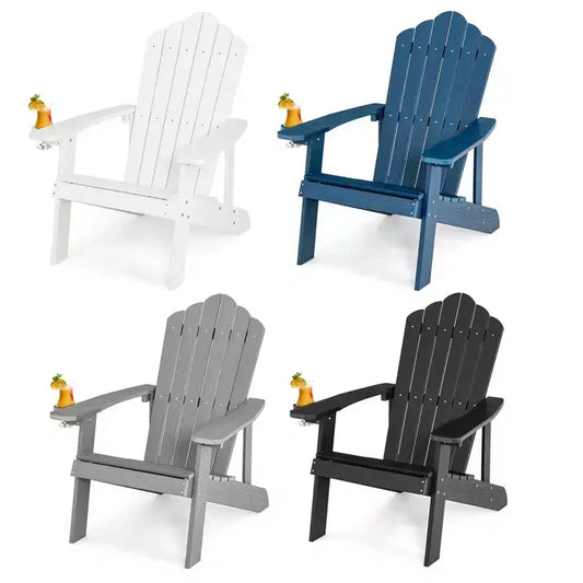 Sedia Adirondack Costway da esterno, set da 4 pezzi, in HIPS, con portabicchiere, resistente alle intemperie, capacità 172 kg, colori teak e verde e giallo e rosso/nero e grigio chiaro e blu marino e bianco
