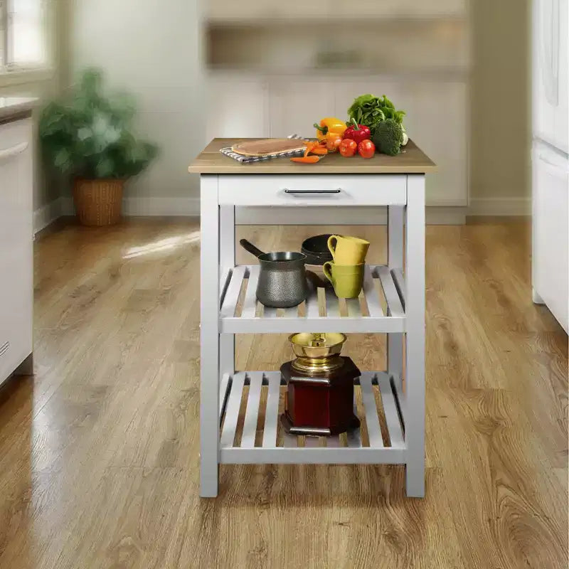 Sunrise Kitchen Island ¨C Hardwood Top, Sliding Drawer, Towel Rack & 2 Shelves