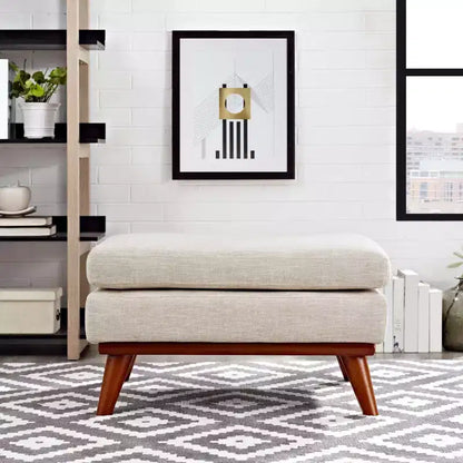 Upholstered Fabric Ottoman ¨C Beige, Rubberwood Legs, 200 kg Capacity ¨C immagine prodotto 1