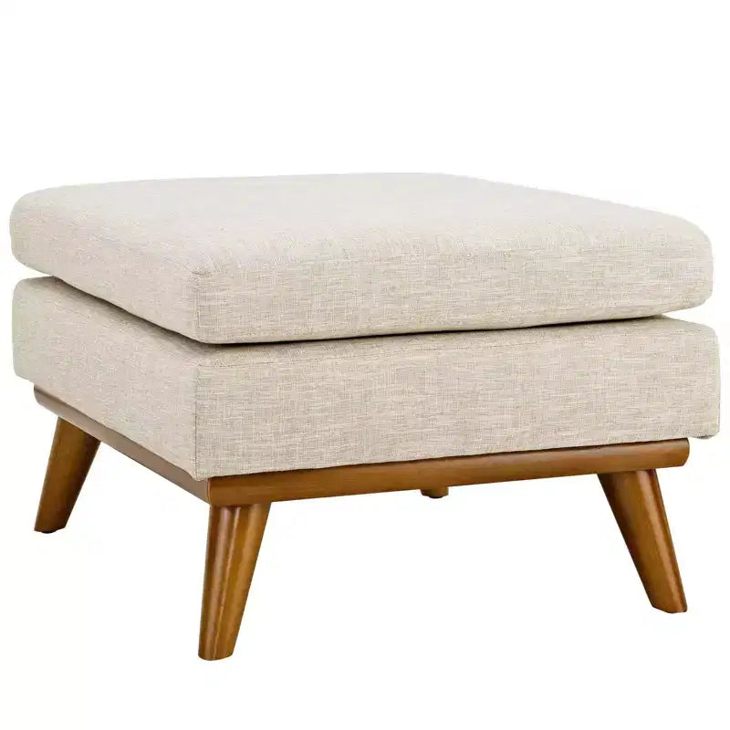 Upholstered Fabric Ottoman ¨C Beige, Rubberwood Legs, 200 kg Capacity