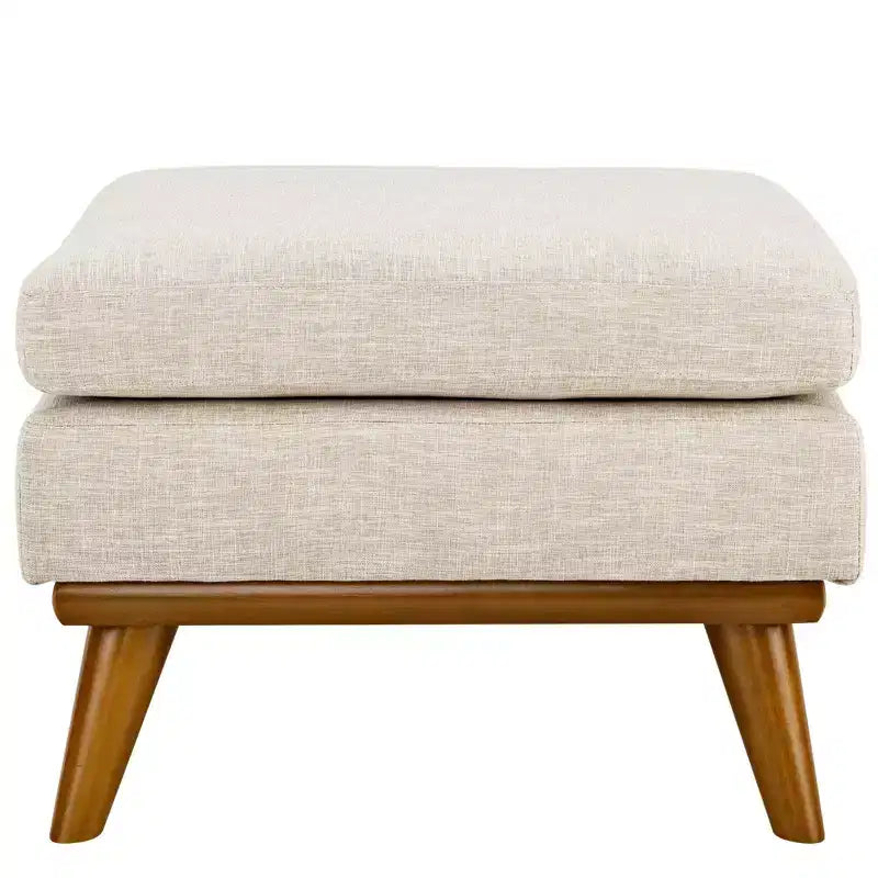 Upholstered Fabric Ottoman ¨C Beige, Rubberwood Legs, 200 kg Capacity