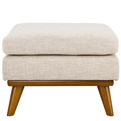 Upholstered Fabric Ottoman ¨C Beige, Rubberwood Legs, 200 kg Capacity