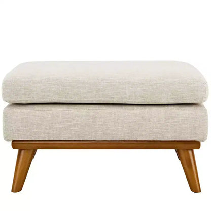 Upholstered Fabric Ottoman ¨C Beige, Rubberwood Legs, 200 kg Capacity