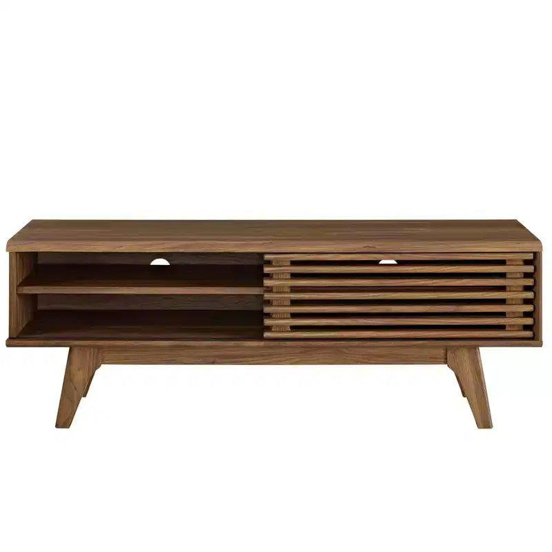 Render Mid-Century TV Stand for TVs up to 139,7 cm ¨C Walnut Grain, Sliding Doors, 121,9 cm