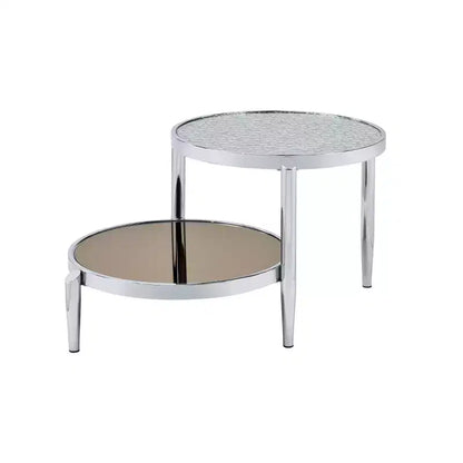 Round Glass Coffee Table ¨C Chrome Finish, 3-Leg Base, 94 cm Long ¨C immagine prodotto 1