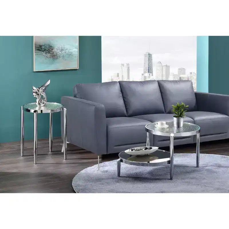 Round Glass Coffee Table ¨C Chrome Finish, 3-Leg Base, 94 cm Long