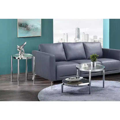 Round Glass Coffee Table ¨C Chrome Finish, 3-Leg Base, 94 cm Long