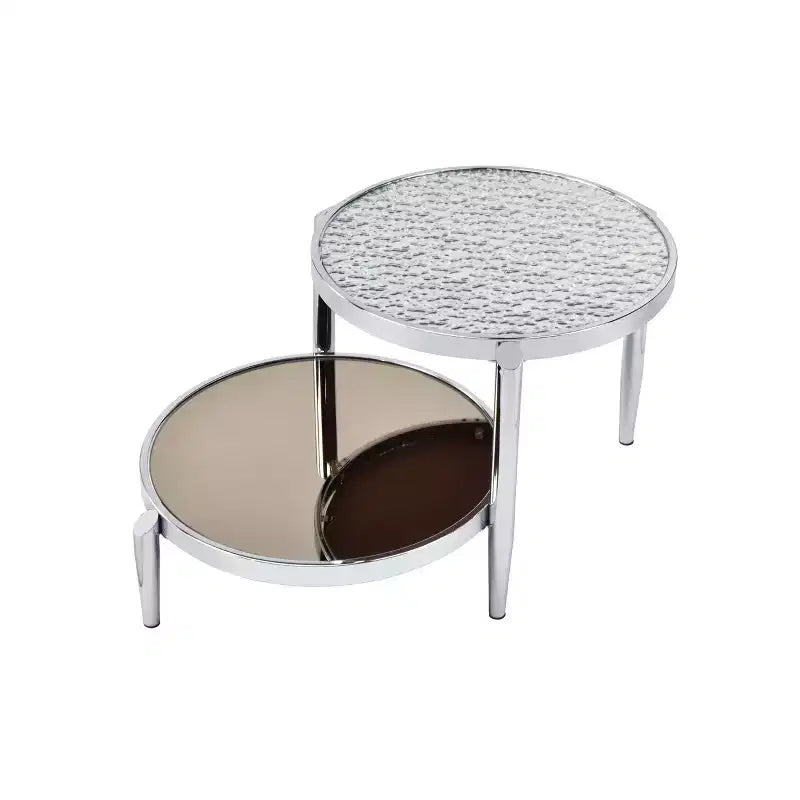 Round Glass Coffee Table ¨C Chrome Finish, 3-Leg Base, 94 cm Long