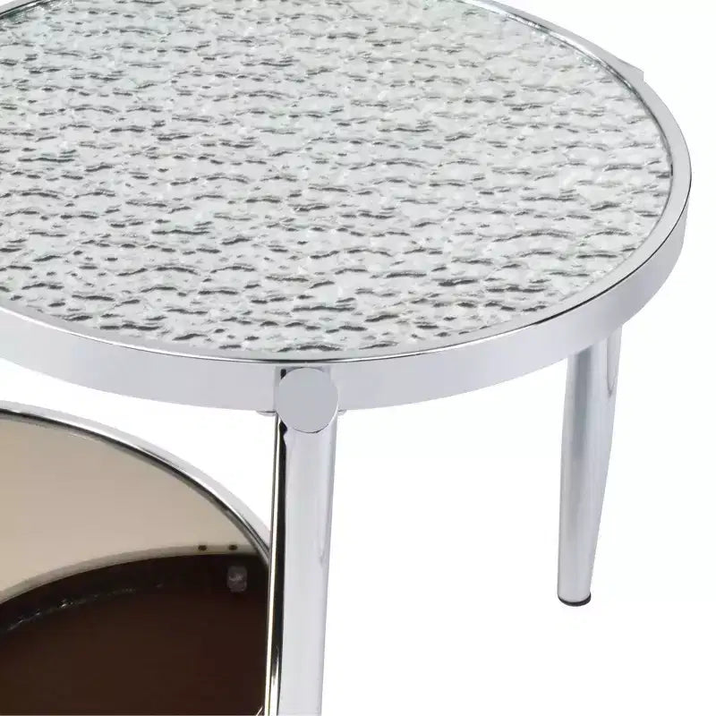 Round Glass Coffee Table ¨C Chrome Finish, 3-Leg Base, 94 cm Long