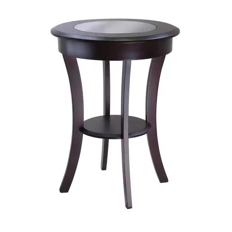 Round Glass-Top Accent Table ¨C Cappuccino, Flared Legs, 68,6 cm Height ¨C immagine prodotto 1