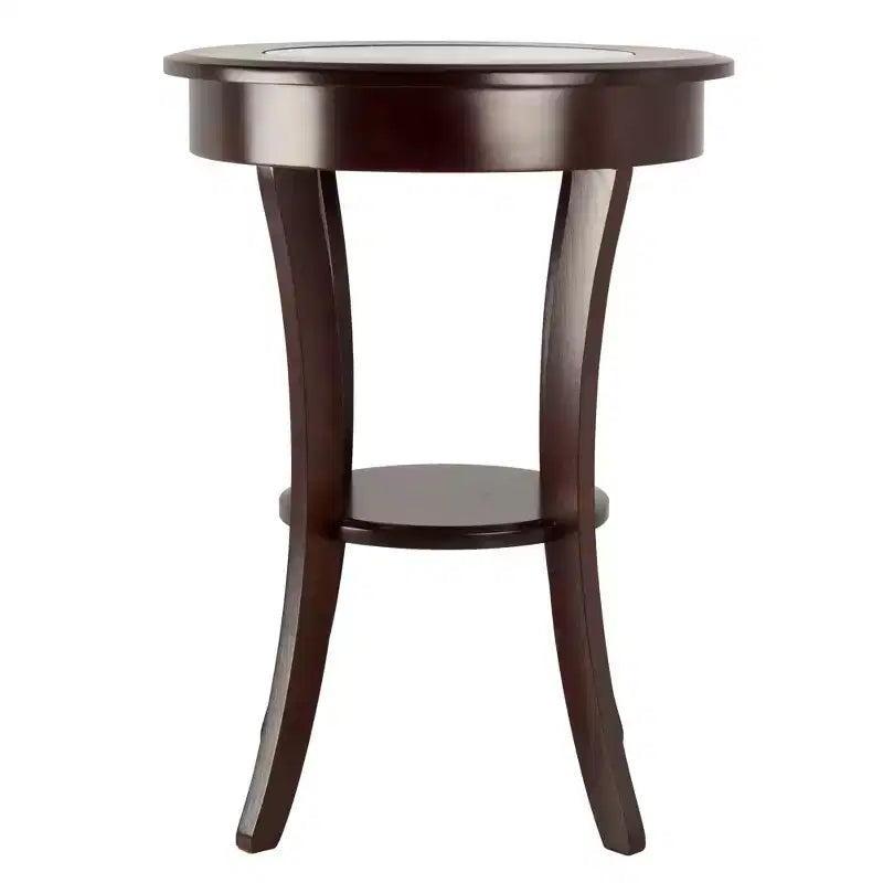 Round Glass-Top Accent Table ¨C Cappuccino, Flared Legs, 68,6 cm Height