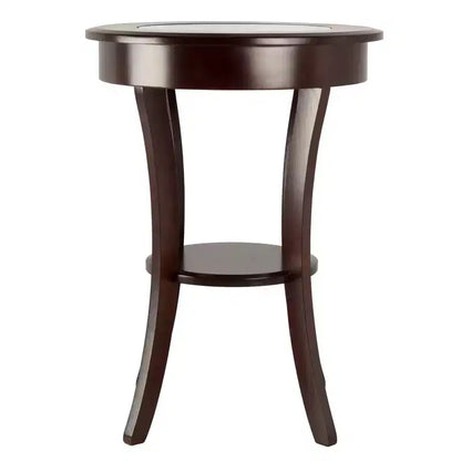 Round Glass-Top Accent Table ¨C Cappuccino, Flared Legs, 68,6 cm Height