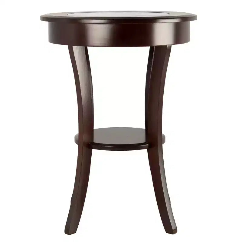 Round Glass-Top Accent Table ¨C Cappuccino, Flared Legs, 68,6 cm Height