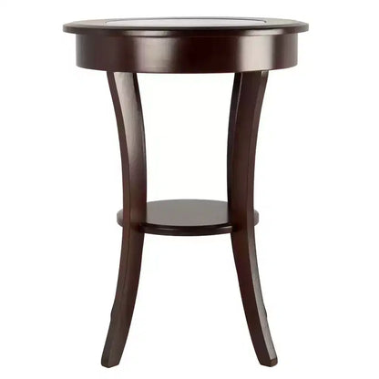 Round Glass-Top Accent Table ¨C Cappuccino, Flared Legs, 68,6 cm Height