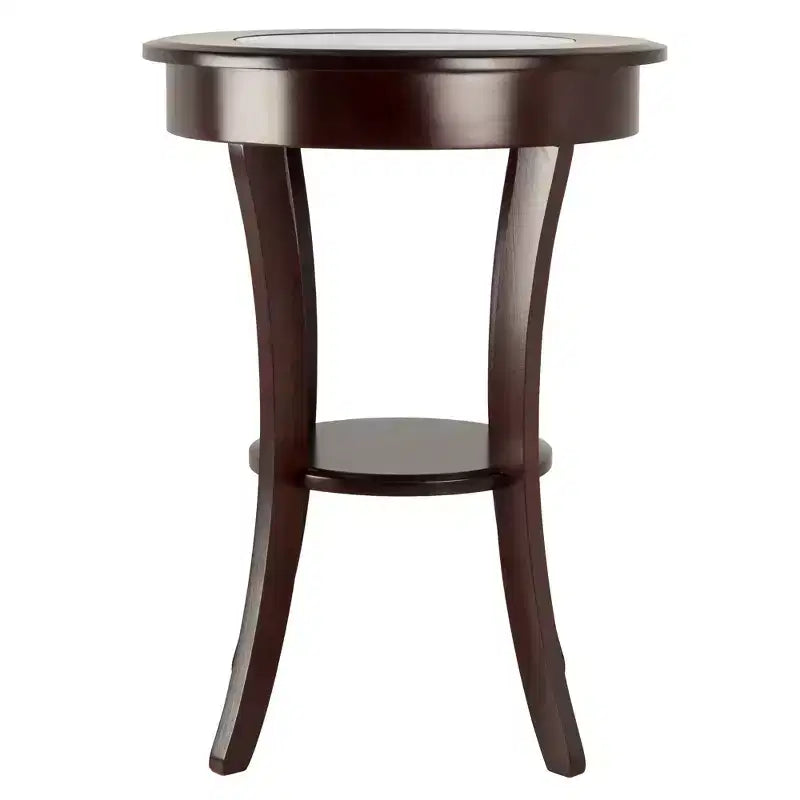 Round Glass-Top Accent Table ¨C Cappuccino, Flared Legs, 68,6 cm Height