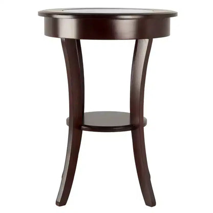 Round Glass-Top Accent Table ¨C Cappuccino, Flared Legs, 68,6 cm Height