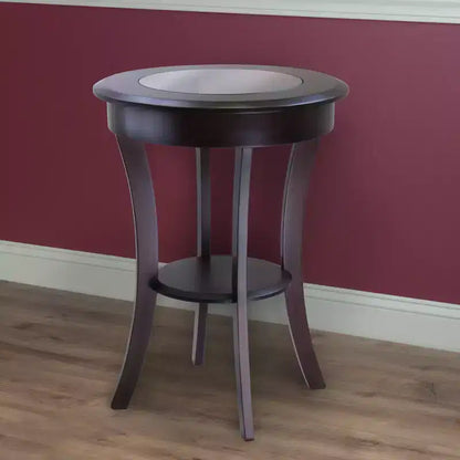 Round Glass-Top Accent Table ¨C Cappuccino, Flared Legs, 68,6 cm Height