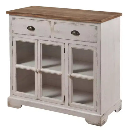Shabby Chic Window Pane Cabinet ¨C Antique White, 3 Glass Doors & 2 Drawers ¨C immagine prodotto 1