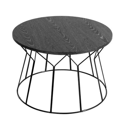 Round Coffee Table ¨C Noir Black, Geometric Metal Base, MDF Top ¨C immagine prodotto 1