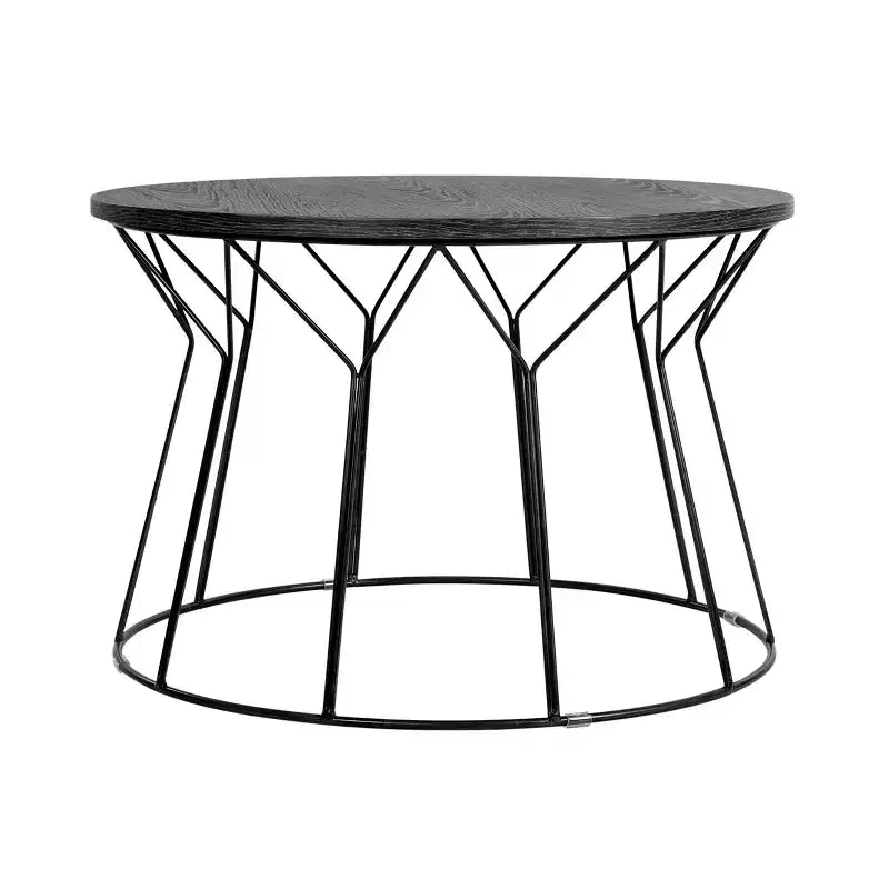 Round Coffee Table ¨C Noir Black, Geometric Metal Base, MDF Top